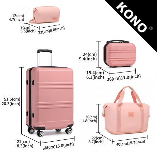 Kono Abs 4 Wheel Suitcase Set with Vanity Case, Weekend Bag and Toiletry Bag - Pink