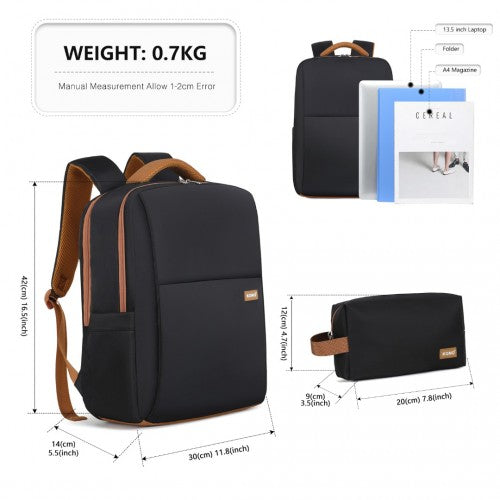 Kono Water-Resistant Laptop Backpack with USB Charging Business Rucksack for Travel Commuter Features Includes Matching Pouch 2 Pc Set - Black/Brown