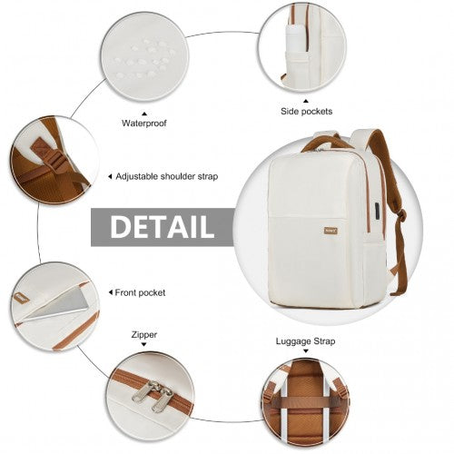 Kono Water-Resistant Laptop Backpack with USB Charging Business Rucksack for Travel Commuter Features Includes Matching Pouch 2 Pc Set - Cream/Brown