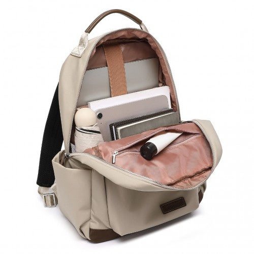 Miss Lulu Stylish Women’s Backpack with Laptop Sleeve and Multiple Pockets and Trolley Sleeve - Beige/Brown