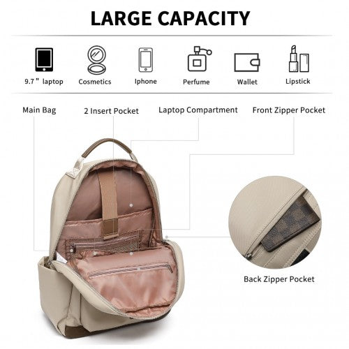 Miss Lulu Stylish Women’s Backpack with Laptop Sleeve and Multiple Pockets and Trolley Sleeve - Beige/Brown