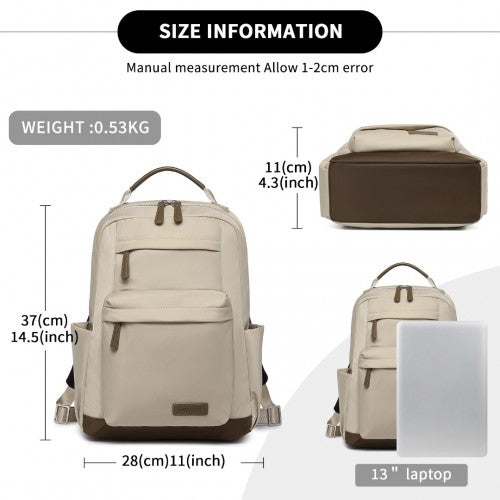 Miss Lulu Stylish Women’s Backpack with Laptop Sleeve and Multiple Pockets and Trolley Sleeve - Beige/Brown