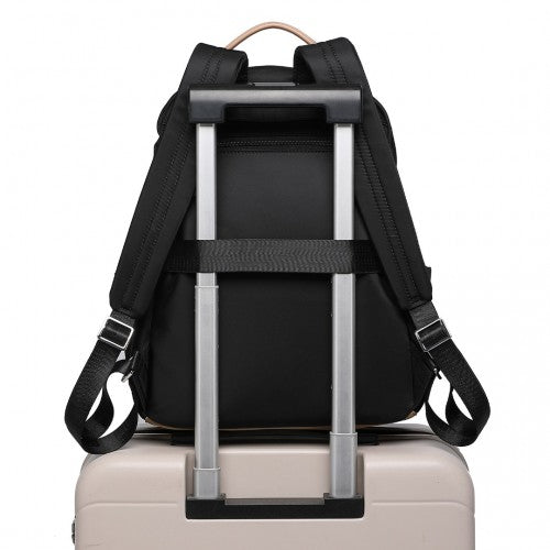 Miss Lulu Stylish Women’s Backpack with Laptop Sleeve and Multiple Pockets and Trolley Sleeve - Black/Apricot