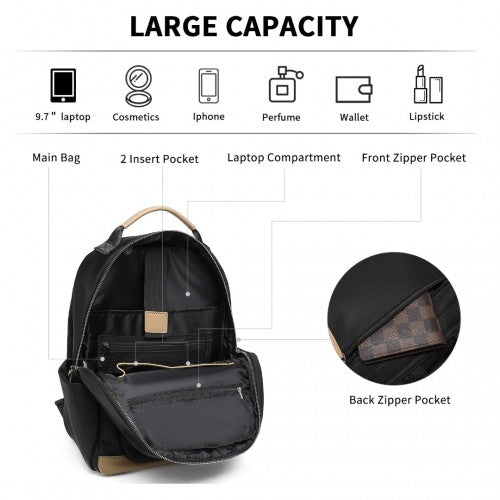 Miss Lulu Stylish Women’s Backpack with Laptop Sleeve and Multiple Pockets and Trolley Sleeve - Black/Apricot