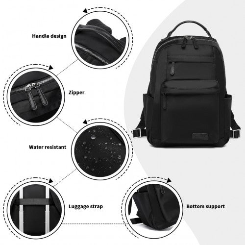 Miss Lulu Stylish Women’s Backpack with Laptop Sleeve and Multiple Pockets and Trolley Sleeve - Black