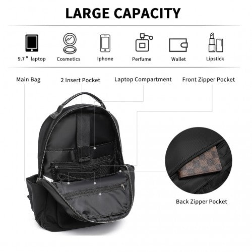 Miss Lulu Stylish Women’s Backpack with Laptop Sleeve and Multiple Pockets and Trolley Sleeve - Black