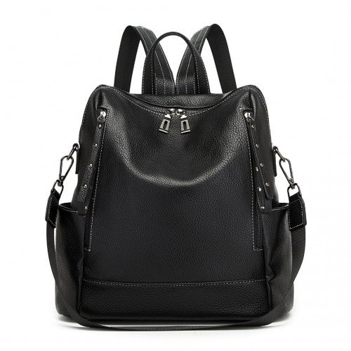 Miss Lulu Women's Convertible PU Leather Backpack & Shoulder Bag – Versatile 2-in-1 Design - Black