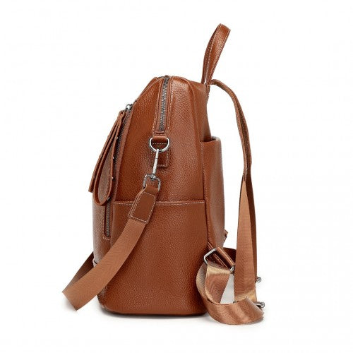 Miss Lulu Women's Convertible PU Leather Backpack & Shoulder Bag – Versatile 2-in-1 Design - Brown