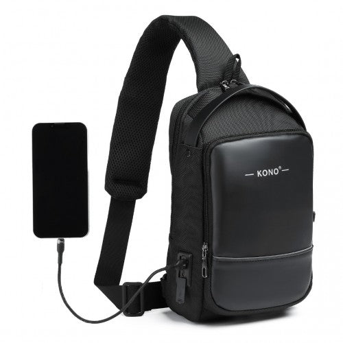 Kono Lightweight Crossbody Smart Sling Chest Bag - Black