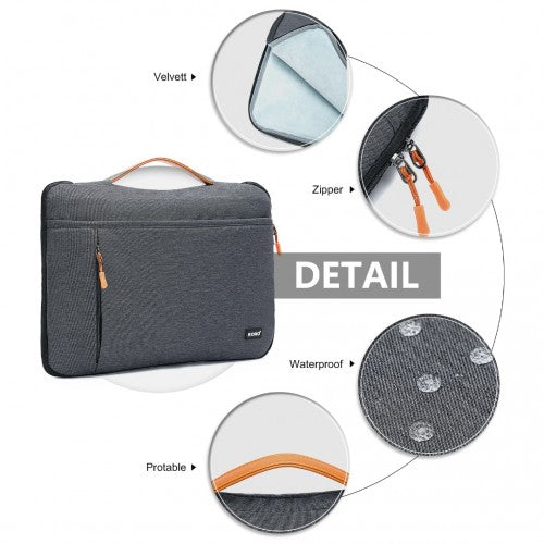 Kono Streamline Water-Resistant Medium Laptop Sleeve With Velvety Interior - Grey