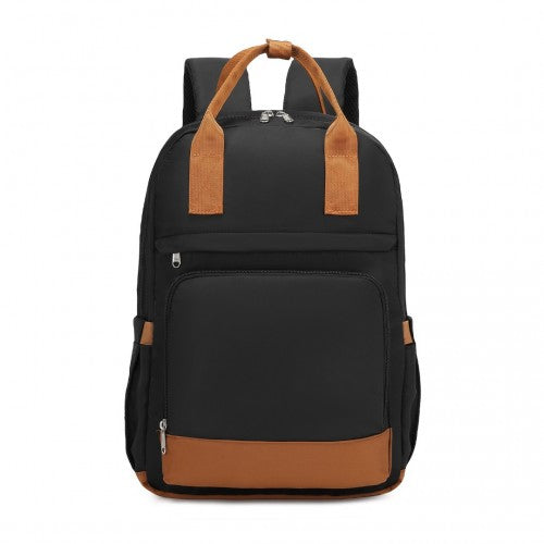 Kono Multi-Compartment Laptop Backpack with Type-C USB Charging Port and Small Pouch for Daily Commute and Travel - Black/Brown