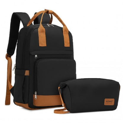 Kono Multi-Compartment Laptop Backpack with Type-C USB Charging Port and Small Pouch for Daily Commute and Travel - Black/Brown