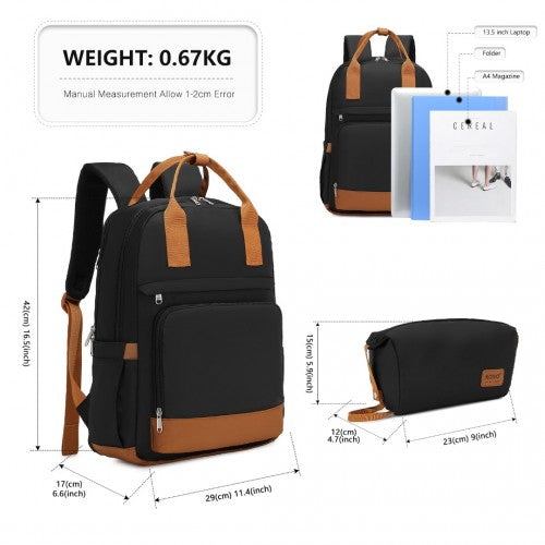 Kono Multi-Compartment Laptop Backpack with Type-C USB Charging Port and Small Pouch for Daily Commute and Travel - Black/Brown