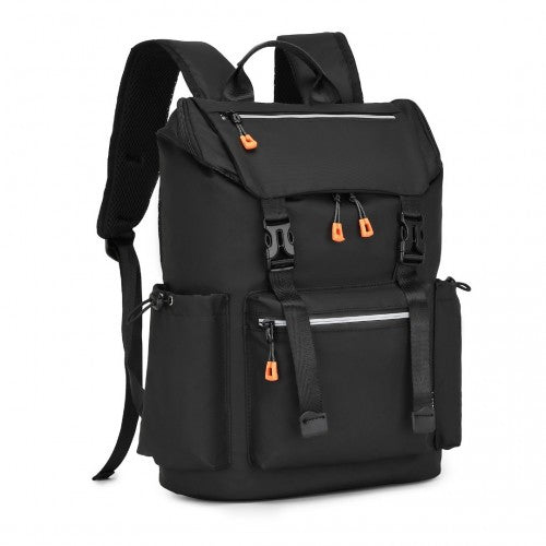 Kono Advanced Leisure Backpack with Reflective Safety Features USB Charging and Dedicated Laptop Sleeve - Black