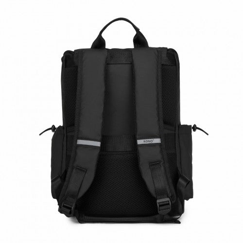 Kono Advanced Leisure Backpack with Reflective Safety Features USB Charging and Dedicated Laptop Sleeve - Black