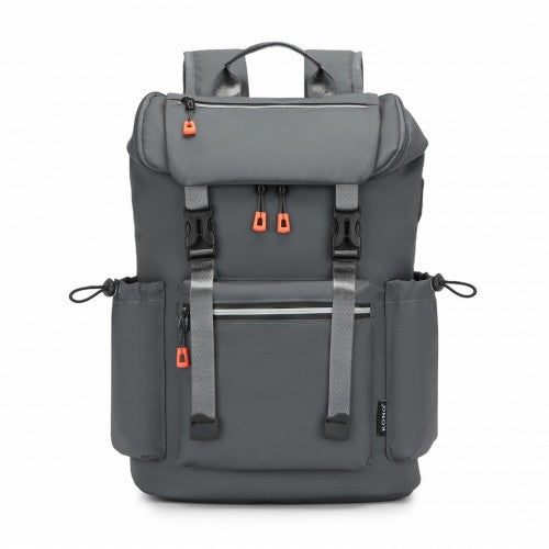 Kono Advanced Leisure Backpack with Reflective Safety Features USB Charging and Dedicated Laptop Sleeve - Grey