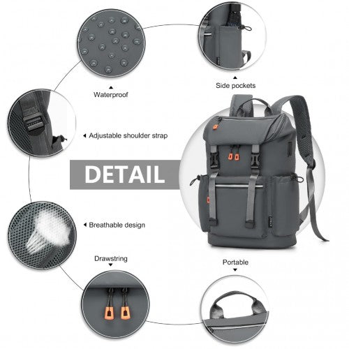 Kono Advanced Leisure Backpack with Reflective Safety Features USB Charging and Dedicated Laptop Sleeve - Grey