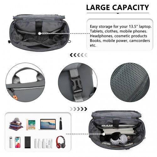 Kono Advanced Leisure Backpack with Reflective Safety Features USB Charging and Dedicated Laptop Sleeve - Grey