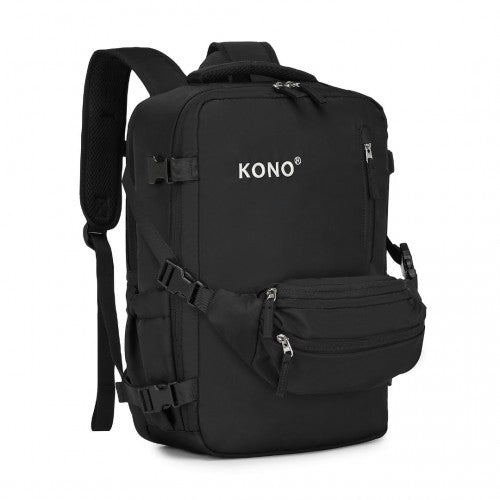 Kono Ultimate Traveler's Backpack with Detachable Waist Pack and Integrated USB/Type-C Charging Ports - BlackKono Ultimate Traveler's Backpack with Detachable Waist Pack and Integrated USB/Type-C Charging Ports - Black