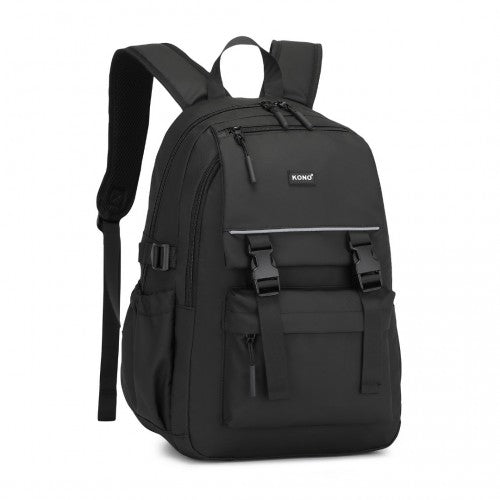 Kono PVC Coated Urban Water-Resistant Backpack with Reflective Safety Straps and Multi-Compartment Design - Black