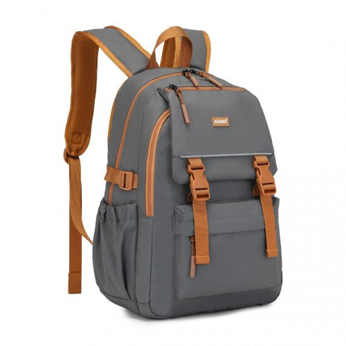 Kono PVC Coated Urban Water-Resistant Backpack with Reflective Safety Straps and Multi-Compartment Design - Grey/Brown