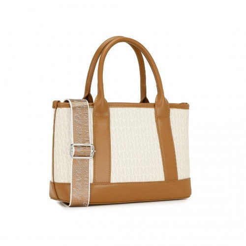 Miss Lulu Elegant PVC Leather Tote Bag with Monogram Pattern Convertible Shoulder Strap Top Handle Women's Handbag - Beige