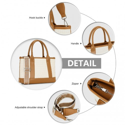 Miss Lulu Elegant PVC Leather Tote Bag with Monogram Pattern Convertible Shoulder Strap Top Handle Women's Handbag - Beige