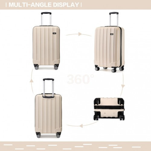 Kono 19 Inch Cabin Size ABS Hard Shell Luggage With Vertical Stripes - Ideal For Carry-On - Beige