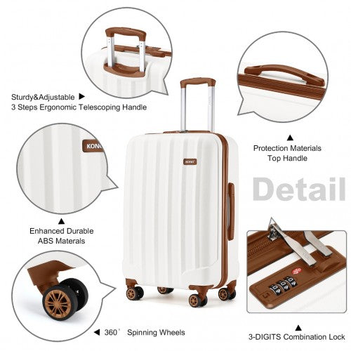 Kono 28 Inch Striped ABS Hard Shell Luggage With 360-Degree Spinner Wheels - Cream