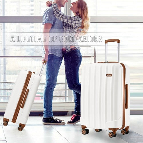 Kono 28 Inch Striped ABS Hard Shell Luggage With 360-Degree Spinner Wheels - Cream