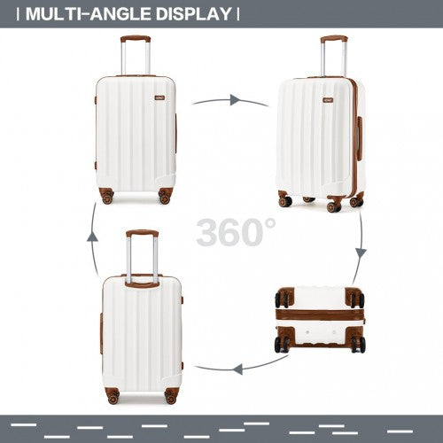 Kono 28 Inch Striped ABS Hard Shell Luggage With 360-Degree Spinner Wheels - Cream