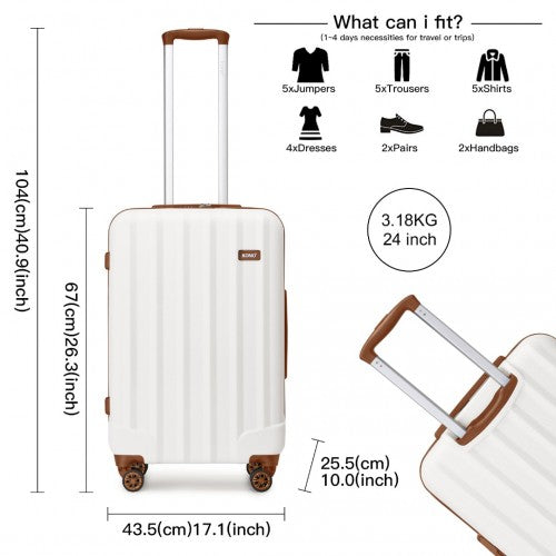 Kono 24 Inch Striped ABS Hard Shell Luggage With 360-Degree Spinner Wheels - Cream