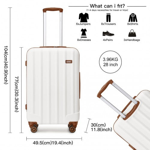 Kono 28 Inch Striped ABS Hard Shell Luggage With 360-Degree Spinner Wheels - Cream