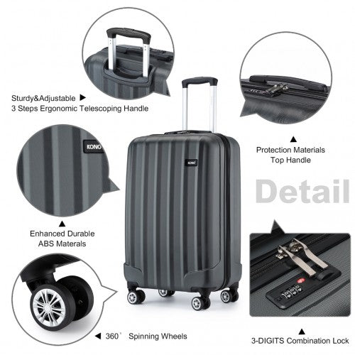 Kono 19 Inch Cabin Size ABS Hard Shell Luggage With Vertical Stripes - Ideal For Carry-On - Grey