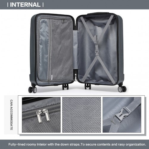 Kono 19 Inch Cabin Size ABS Hard Shell Luggage With Vertical Stripes - Ideal For Carry-On - Grey