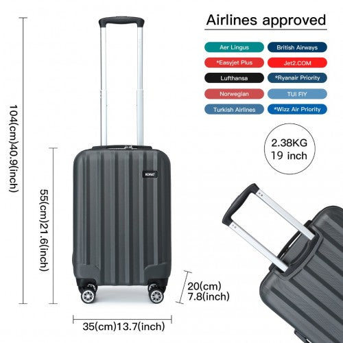 Kono 19 Inch Cabin Size ABS Hard Shell Luggage With Vertical Stripes - Ideal For Carry-On - Grey