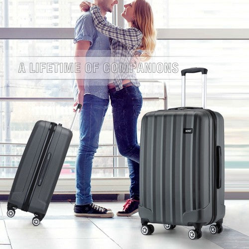 Kono 24 Inch Striped ABS Hard Shell Luggage With 360-Degree Spinner Wheels - Grey