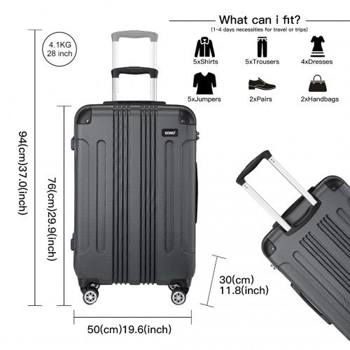 Kono 28 Inch ABS Lightweight Compact Hard Shell Travel Luggage For Extended Journeys - Grey