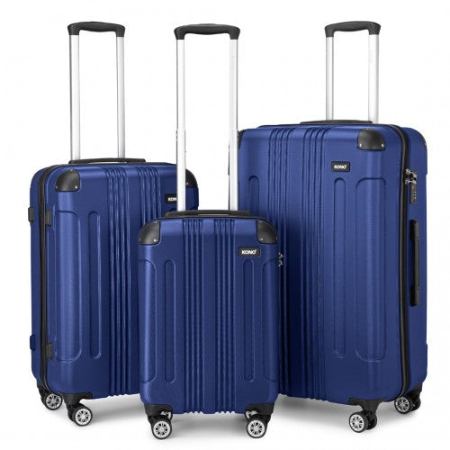 Kono 19/24/28 Inch 3 Piece Set Striped ABS Hard Shell Luggage With 360-Degree Spinner Wheels - Navy