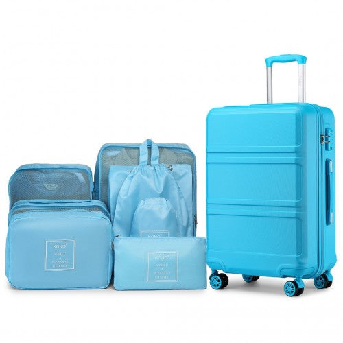 Kono 20 Inch ABS Cabin Size Suitcase with Travel Luggage Organiser Bag Set - Blue