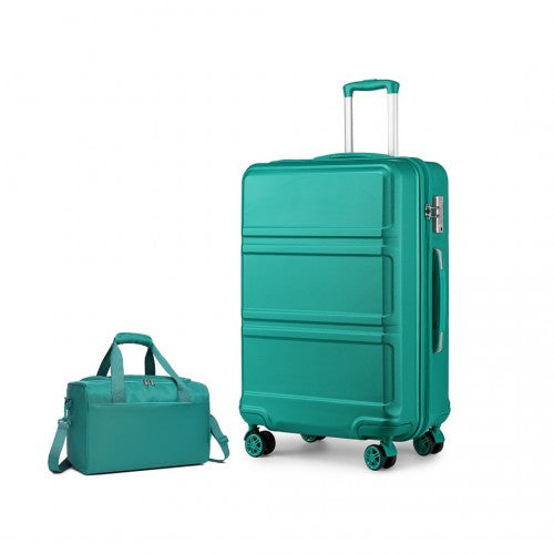 Kono Abs 28 Inch Sculpted Horizontal Design 2 Piece Suitcase Set With Cabin Bag - Teal