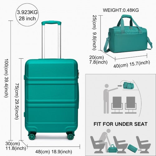 Kono Abs 28 Inch Sculpted Horizontal Design 2 Piece Suitcase Set With Cabin Bag - Teal