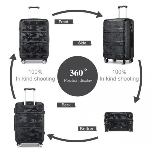 Kono ABS 20 Inch Sculpted Horizontal Design Cabin Luggage - Camouflage Black