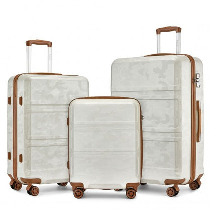 Kono ABS Sculpted Horizontal Design 3 Piece Suitcase Set - Camouflage Cream And Brown