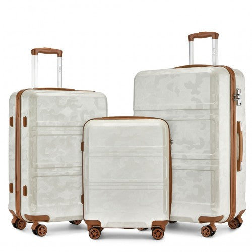 Kono ABS Sculpted Horizontal Design 3 Piece Suitcase Set - Camouflage Cream And Brown