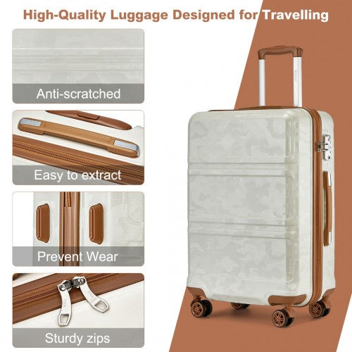 Kono ABS Sculpted Horizontal Design 3 Piece Suitcase Set - Camouflage Cream And Brown