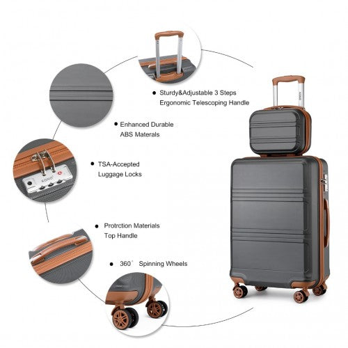 Kono Abs 4 Wheel Suitcase Set with Vanity Case, Weekend Bag and Toiletry Bag - Grey/Brown