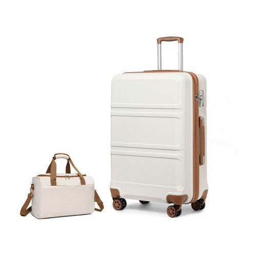 Kono Abs 28 Inch Sculpted Horizontal Design 2 Piece Suitcase Set With Cabin Bag - Cream