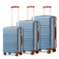 Kono ABS Sculpted Horizontal Design 3 Piece Suitcase Set - Grayish Blue/Brown