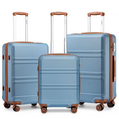 Kono ABS Sculpted Horizontal Design 3 Piece Suitcase Set - Grayish Blue/Brown